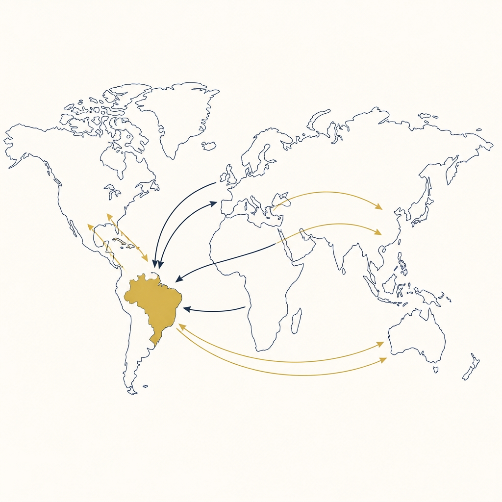 Mapa conceitual do corredor Brasil-EUA mostrando operações bilaterais